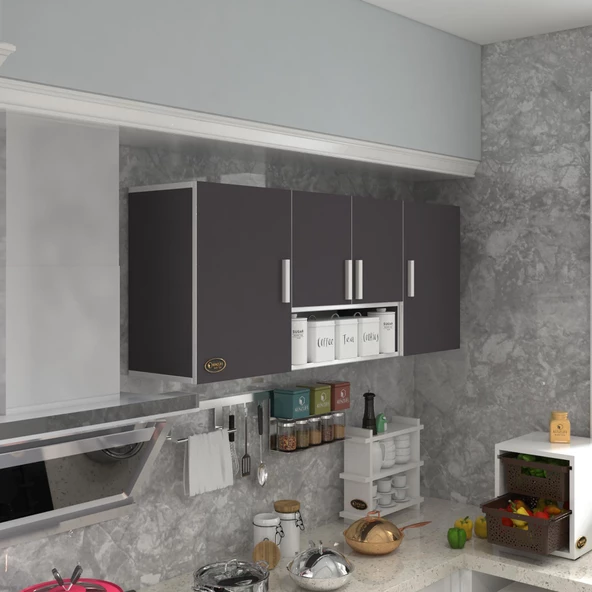 Kenzlife hazır mutfak floro32 gri 060*150*32 mutfak banyo dolabı kapaklı raflı ürün görseli 1