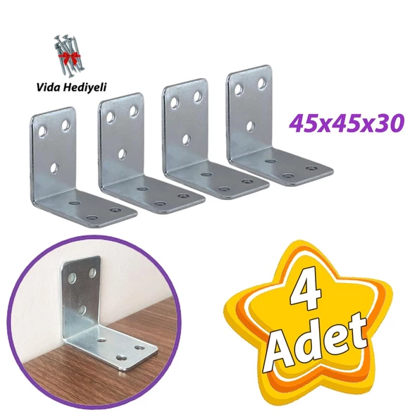 4 Adet Mobilya Eşya Dolap Duvar Sabitleyici Köşe Bağlantı L Demir Gönye Deprem Güvenliği 45x45x30mm ürün görseli 1