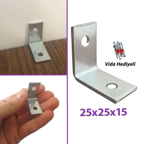 Mobilya Eşya Dolap Duvar Sabitleyici Köşe Bağlantı L Demir Gönye Deprem Güvenliği 25x25x15mm ürün görseli 1