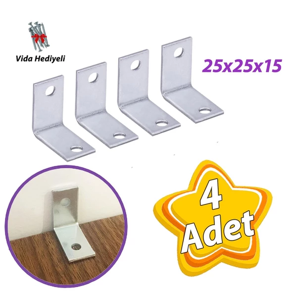 4 Adet Mobilya Eşya Dolap Duvar Sabitleyici Köşe Bağlantı L Demir Gönye Deprem Güvenliği 25x25x15mm ürün görseli 1
