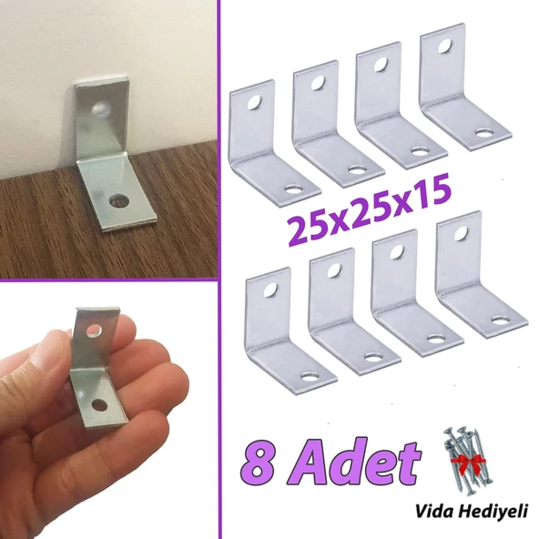 8 Adet Mobilya Eşya Dolap Duvar Sabitleyici Köşe Bağlantı L Demir Gönye Deprem Güvenliği 25x25x15mm ürün görseli 1