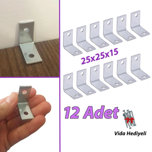 12 Adet Mobilya Eşya Dolap Duvar Sabitleyici Köşe Bağlantı L Demir Gönye Deprem Güvenliği 25x25x15mm ürün görseli 1
