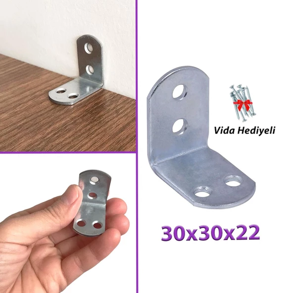 Mobilya Eşya Dolap Duvar Sabitleyici Köşe Bağlantı L Demir Gönye Deprem Güvenliği 30x30x22mm ürün görseli 1
