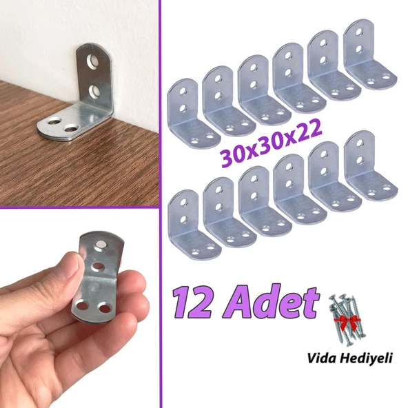 12 Adet Mobilya Eşya Dolap Duvar Sabitleyici Köşe Bağlantı L Demir Gönye Deprem Güvenliği 30x30x22mm ürün görseli 1