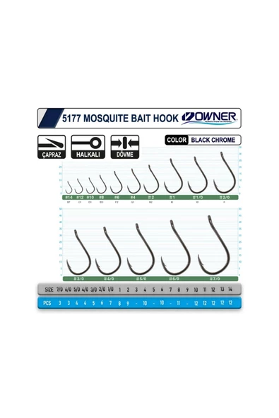 Owner 5177 Mosquito Hook Black Chrome Sinek İğne ürün görseli 1