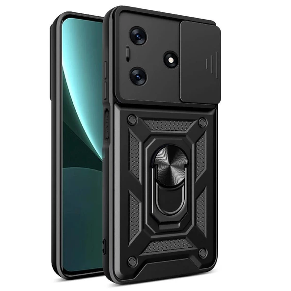 Tecno Spark 10 4G Uyumlu Kılıf Magnetik Standlı Kamera Korumalı Sürgülü Vega Kapak ürün görseli 1