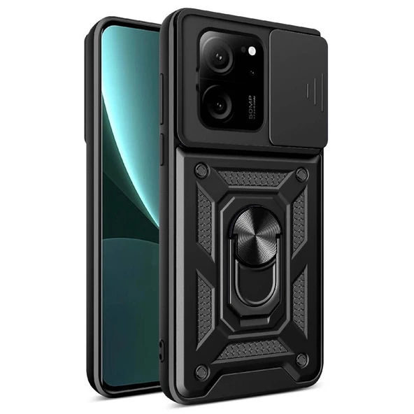 Xiaomi Mi 13T Uyumlu Kılıf Magnetik Standlı Kamera Korumalı Sürgülü Vega Kapak ürün görseli 1