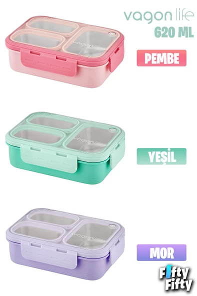 Vagonlife Lunch Box 620 ML Tek Kat Üç Bölmeli Metal Kaşıklı Yeni Nesil Sefer Tası-FFLBOX7097 ürün görseli 1