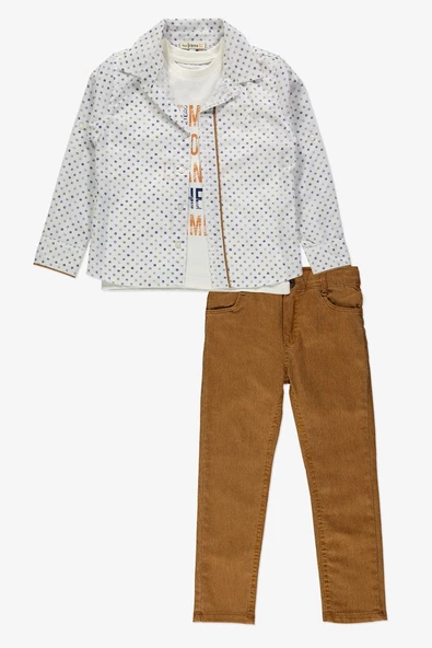 Gömlek ,Pantolon ,T-Shirt Daire Desen 3Parça Erkek Çocuk Takım TTR-01YVRLK ürün görseli 1