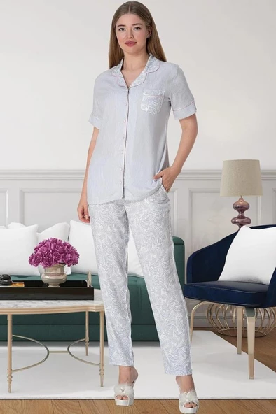 Mecit 5144 Önden Düğmeli Kadın Pijama Takımı ürün görseli 1