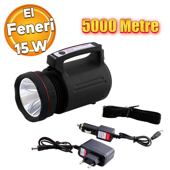 Su Geçirmez El Feneri Sarj Edilebilir Projektör Cree Led El Lambası 15 W 8000 mAh Beyaz Işık 5 km ürün görseli 1