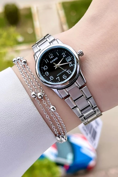 Casio CSISTE23 Kadranı Siyah Kordonu Gümüş Renk Takvimli Hediye Paketli Kadın Kol Saati ürün görseli 1