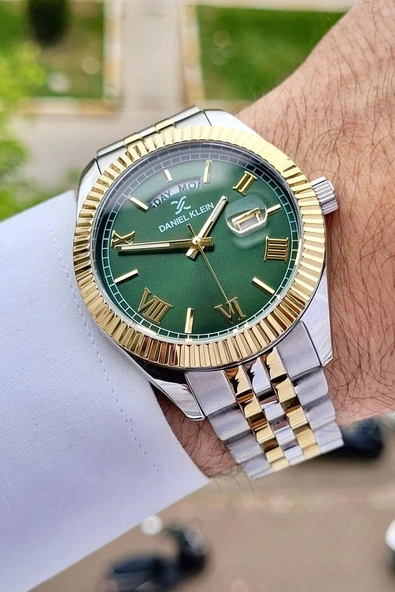 Daniel Klein DKISTE1127 Kadranı Yeşil Kordonu Gold Gümüş Renk Hediye Paketli Erkek Kol Saati ürün görseli 1
