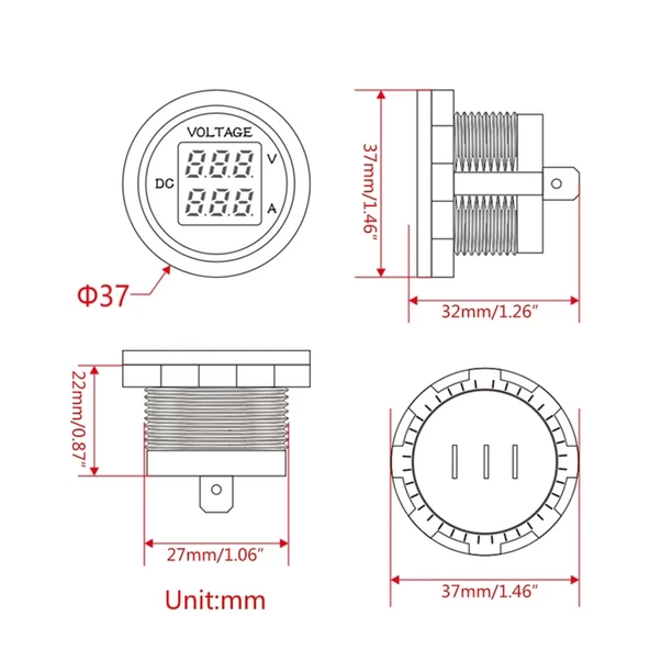 AEK-Tech DC12V/24V Dijital Voltmetre Ampermetre - Resim 4