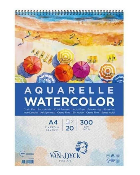Van Dyck Aquarelle Suluboya Resim Defteri A4 300 gr 20 Yaprak ürün görseli 1