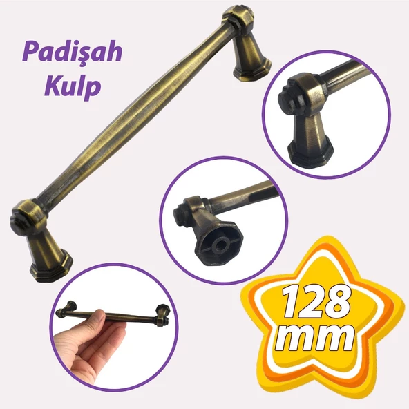 Padişah Kulp 128 mm Antik Sarı Mutfak Kulpu Çekmece Dolap Kapak Kulbu Metal Mobilya Dolabı Kulpları ürün görseli 1
