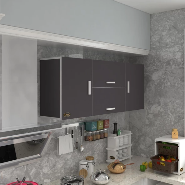 Kenzlife hazır mutfak lucida gri 060*150*32 mutfak banyo dolabı kapaklı raflı ürün görseli 1