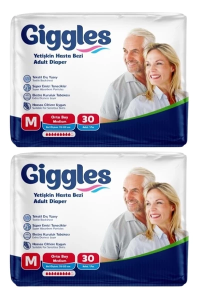 Giggles Belbantlı Yetişkin Hasta Bezi Orta Boy M Beden 30 Lu X 2 Adet ürün görseli 1