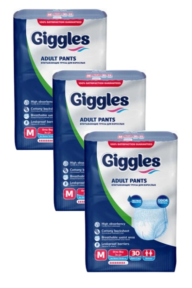 Giggles Külotlu Yetişkin Hasta Bezi Orta Boy M Beden 30 Lu X 3 Adet ürün görseli 1