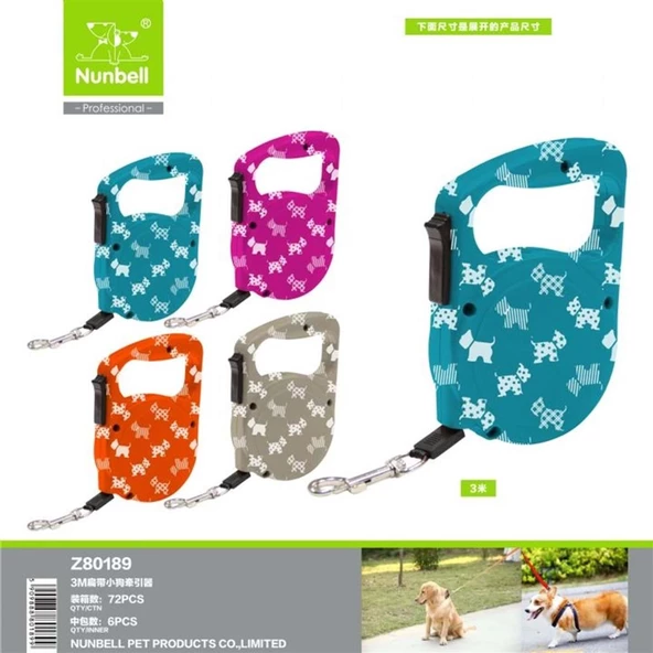 NUNBELL OTAMATİK TASMA ŞERİT 3mt (KÖPEK DESENLİ) ürün görseli 1