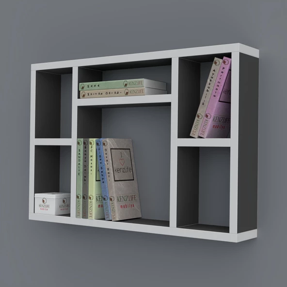 Kenzlife kitaplık neşve 040*060*20 gri duvar rafı ürün görseli 1