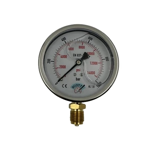 Manometre Gliserinli Alttan Çıkışlı Q100 - 0 - 1000 Bar 1/2 ürün görseli 1