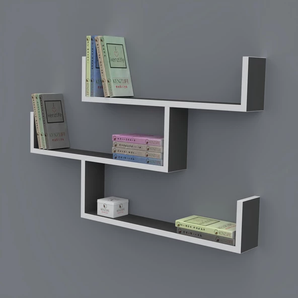 Kenzlife kitaplık gülin 055*080*20 gri duvar rafı ürün görseli 1