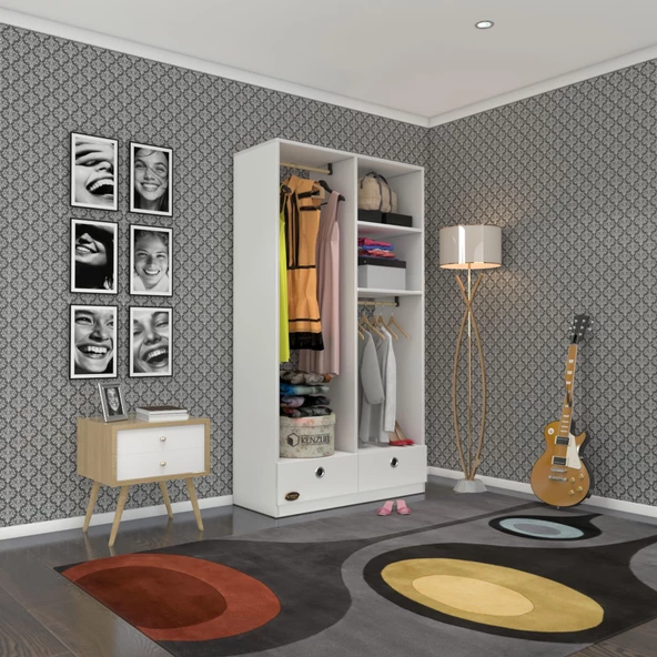 Kenzlife giysi dolabı 2 bölmeli 2 çekmeceli bedri 182*100*42 byz dolap kapaksız ürün görseli 1