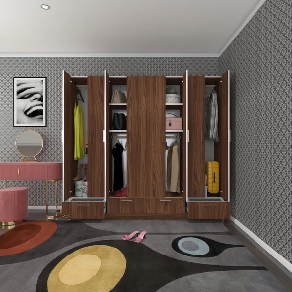 Kenzlife gardırop 8 kapılı 4 çekmeceli zambak 182*200*42 cvz kapaklı gardolap dolap ürün görseli 1