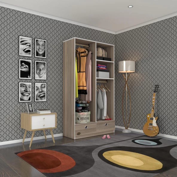 Kenzlife giysi dolabı 2 bölmeli 2 çekmeceli bedri 182*100*42 crd dolap kapaksız ürün görseli 1