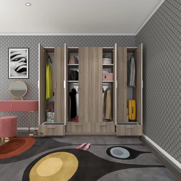 Kenzlife gardırop 8 kapılı 4 çekmeceli zambak 182*200*42 crd kapaklı gardolap dolap ürün görseli 1