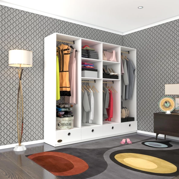 Kenzlife giysi dolabı 4 bölmeli 4 çekmeceli kamil 182*200*42 byz dolap kapaksız ürün görseli 1