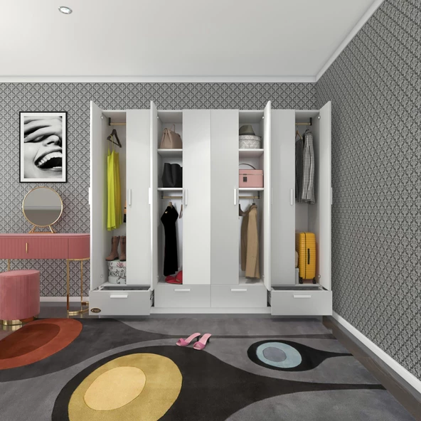 Kenzlife gardırop 8 kapılı 4 çekmeceli zambak 182*200*42 byz kapaklı gardolap dolap ürün görseli 1