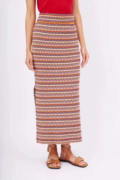 Peraluna FRIDA LONG SKIRT Çizgili Organik Pamuk Kadın Uzun Etek - Çok Renkli ürün görseli 1