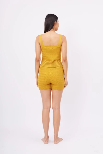 Peraluna IRIS JUMPSUIT Ajurlu Kadın Triko Tulum - Hardal - Resim 7