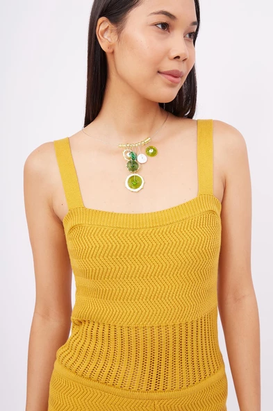 Peraluna IRIS JUMPSUIT Ajurlu Kadın Triko Tulum - Hardal - Resim 4