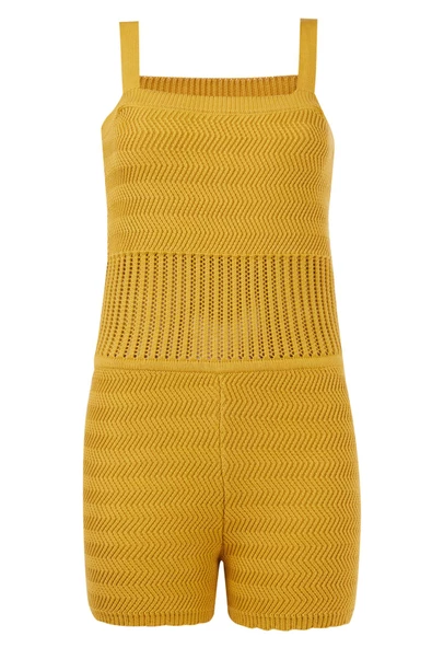 Peraluna IRIS JUMPSUIT Ajurlu Kadın Triko Tulum - Hardal - Resim 8