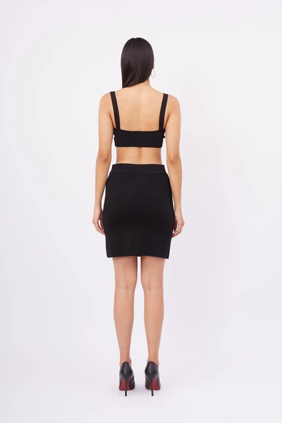 Peraluna EVA SKIRT Kadın Triko Mini Etek - Siyah - Resim 7