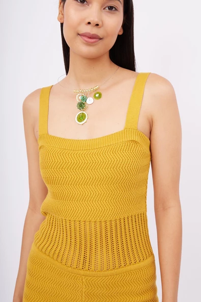 Peraluna IRIS JUMPSUIT Ajurlu Kadın Triko Tulum - Hardal - Resim 3
