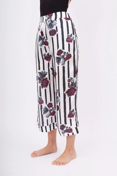 Peraluna STRIPE GARDEN TROUSER Baskılı Saten Kadın Pantolon - Çok Renkli ürün görseli 1