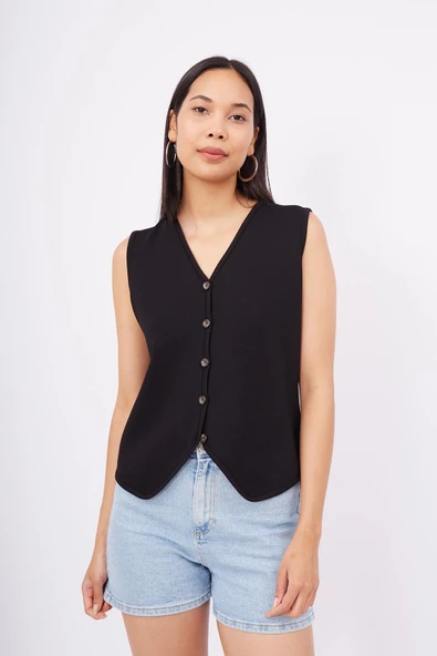 Peraluna AIDA WAISTCOAT Kadın Triko Yelek - Siyah ürün görseli 1