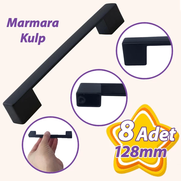 8 Adet Marmara Kulp 128 mm Siyah Mutfak Kulpu Çekmece Dolap Kapak Kulbu Metal  Mobilya Dolabı Kulpları ürün görseli 1