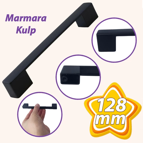 Marmara Kulp 128 mm Siyah Mutfak Kulpu Çekmece Dolap Kapak Kulbu Metal  Mobilya Dolabı Kulpları ürün görseli 1