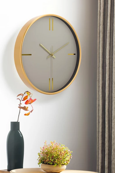 DEKORATİF KREM KADRAN ÇİZGİLİ RAKAM GOLD DUVAR SAATİ 29.5 CM ürün görseli 1