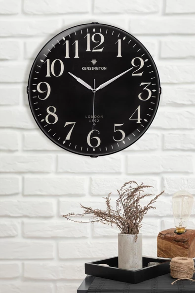 KENSINGTON LONDON YAZILI SİYAH ZEMİNLİ BOMBELİ DUVAR SAATİ 35 CM ürün görseli 1