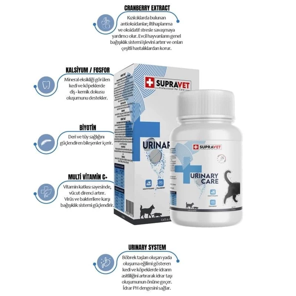 Supravet Urinary Care Kedi ve Köpek için İdrar Sağlığı Sistem Destekleyici 75 Tablet ürün görseli 1