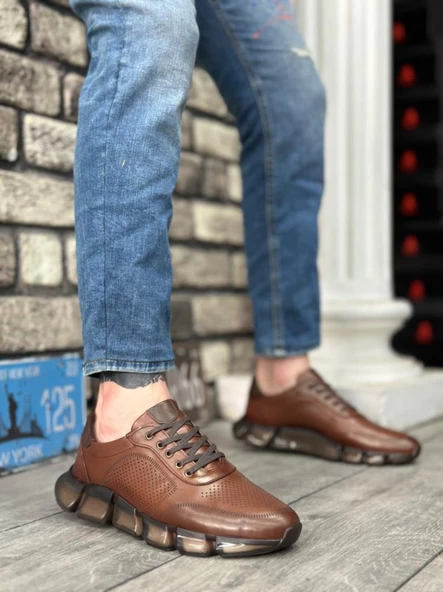 BA0344 İçi Dışı Hakiki Deri Rahat Taban Taba Sneakers Casual Erkek Ayakkabı ürün görseli 1