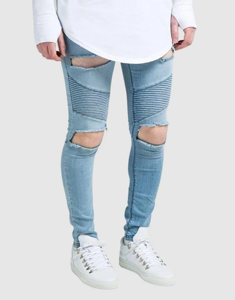 SikSilk Extreme Biker Mavi Erkek Kot Pantolon ürün görseli 1