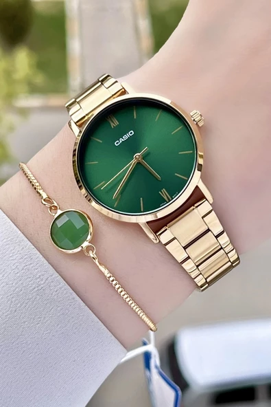 Casio CSISTE47 Kadranı Yeşil Kordonu Gold Renk Hediye Paketli Kadın Kol Saati ürün görseli 1