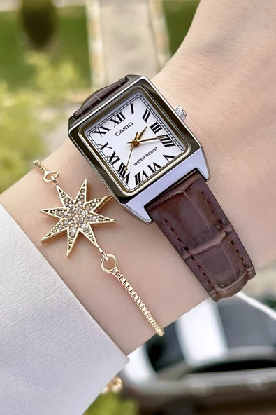 Casio CSISTE42 Kasası Gümüş Kordonu Kahverengi Renk Hediye Paketli Kadın Kol Saati ürün görseli 1